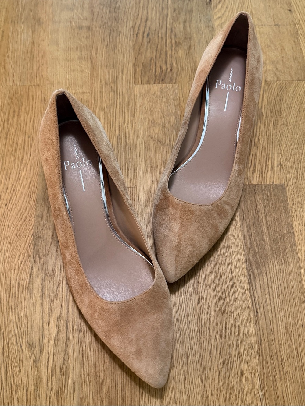 Linea Paolo 8.5 Tan Leather Suede Pointed Toe Slip On Heels